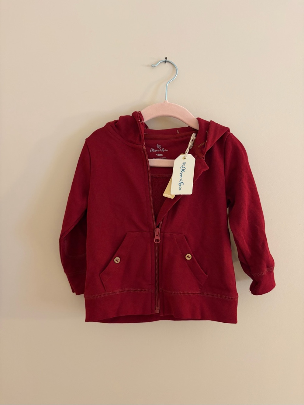 NWT! Oliver & Rain Burgundy Organic Cotton Zip Up Hoodie